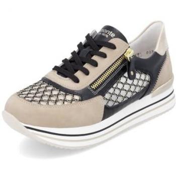 Remonte D1329 Schnürschuh in Beige Perlenoptik mit Schwarz‑Goldakzenten