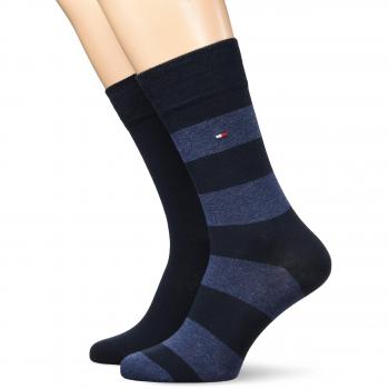 TOMMY HILFIGER Hombre Calcetines, Paquete de 2 - Rugby Sock, Medias, Rayas, uni/rayadas