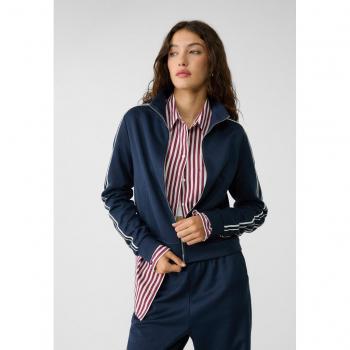 Navy Blue Zip Hoodie with Side Stripe - Size L