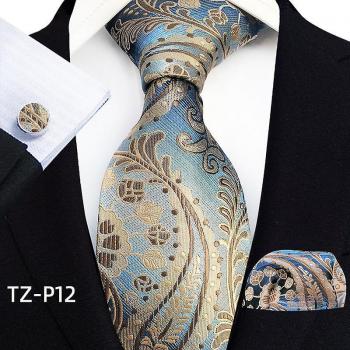 Corbata de Seda Azul Oro con Diseño Floral para Hombre