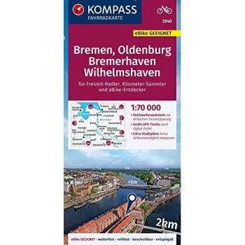 KOMPASS Fahrradkarte 3340 Bremen Oldenburg Bremerhaven Wilhelmshaven 1:70.000