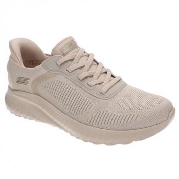 Skechers Bobs Squad Chaos Slip‑In Sneakers – Engineered Knit, Natural, Size 8 (UK)