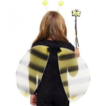 Set de Abeja Amarilla y Negra: Alas, Diadema y Varita