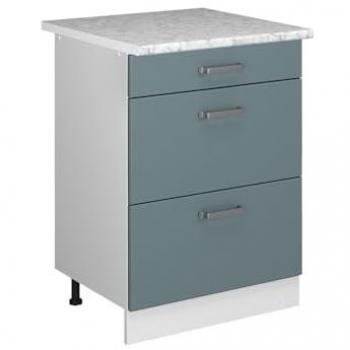 Mobiletto base cucina R-Line, Grigio-blu, 60 cm con cassetti e top in marmo