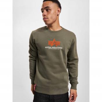 Alpha Industries Basic Rubber Sweatshirt Dark Olive with Orange Logo