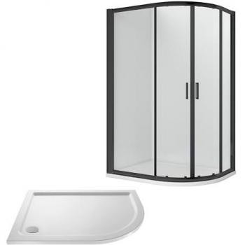 Ruwa Shower Enclosure Bundle - Offset Right Hand Quadrant & Slimline Tray - Black/White - 1200mm x 800mm