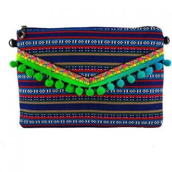 Boho Schultertasche aus Leinwand mit Quaste