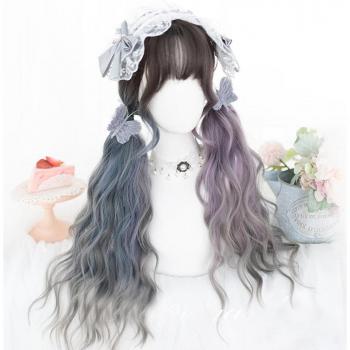 CosplaySalon 75CM Heat-Resistant Synthetic Ombre Curly Wig - Gray, Purple, Blue Lolita Style