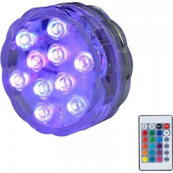 IP68 Waterproof LED Pool Light with Remote Controller, 16 Colors, Battery Operated, 10 LEDs