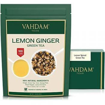VAHDAM Lemon Ginger Green Tea Loose Leaf - Loaded with Lemon extracts + Ginger + Green Tea + Tulsi