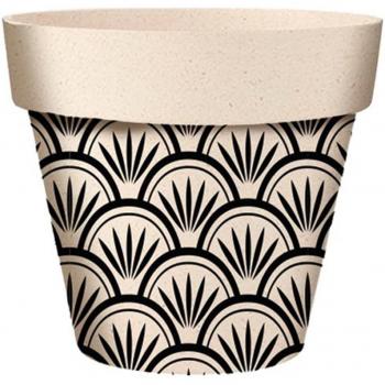 Jardineras de Bambú Beige‑Negro Boho – 25.5 × 24 cm