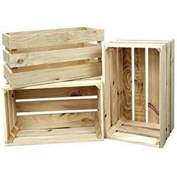 Decowood - Set de 3 cajas grandes de madera de pino natural - 49 x 30,5 x 25,5 cm