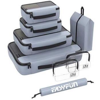 PackMaster 8‑Piece Travel Cubes with Toiletry & Shoe Pouches – Grey, Ripstop Nylon