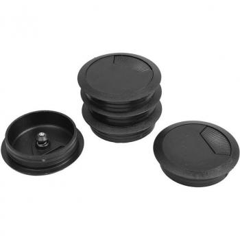5 Pcs Black 70mm Diameter Round Plastic Cable Management Covers for Desk
