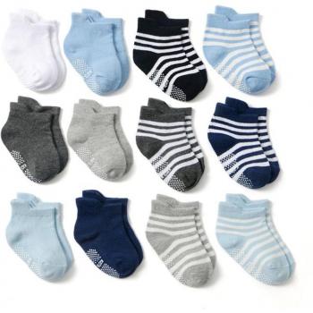 12 Pair Baby Sports Cotton Socks for Toddlers with Anti-Slip for 0-24 Months