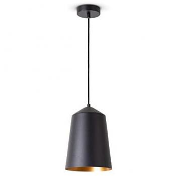 Lámpara Colgante Industrial E27 Jackson - Pantalla Negra y Dorada, Ø19.5 cm, Sin Bombilla, para Salón y Cocina