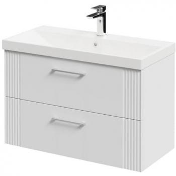 Satin White 800mm Wall-Mounted Vanity Unit with 2 Drawers and Tap Hole Basin