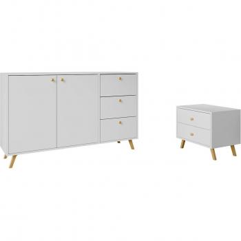 MIRJAN24 Siena Doppel‑Schlafzimmer‑Set: Kommode + Nachttisch, Gold‑Metallgriffe