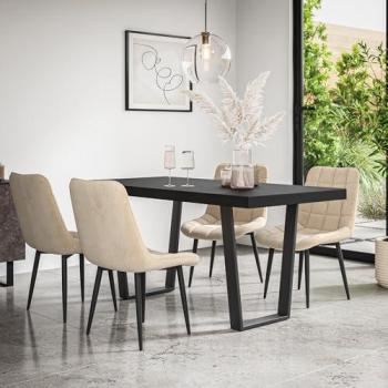 Black Table Top with Black Legs + Nova Velvet Chairs – 4‑Set Dining Ensemble