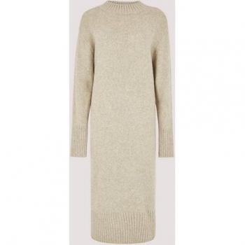 Apricot Midikleid Grobstrick, breites Bündchen