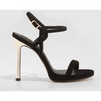 Sandalias Cannes Lodi en ante negro con tacón metalizado