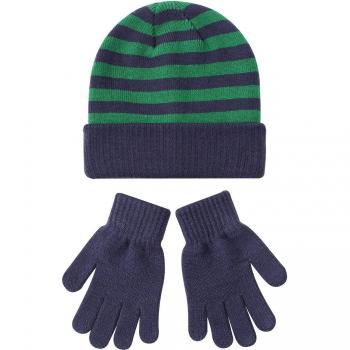 Gorro y guantes tejidos a rayas para niños