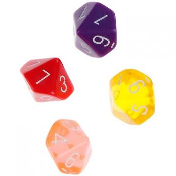Jeu de dés transparent D10 multicolores – Set de 4 pièces
