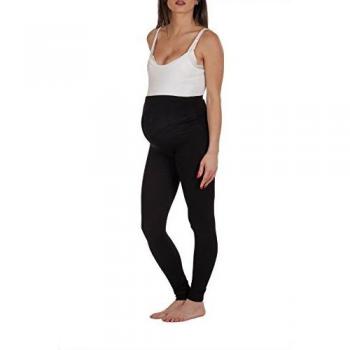Leggings per premaman neri in cotone bielastico, modello conformato, adatti al pre e post parto, taglia VI (XL)