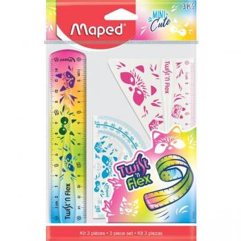 Kit de traçage Mini Cute - Maped - Règle 15 cm - Équerre - Rapporteur