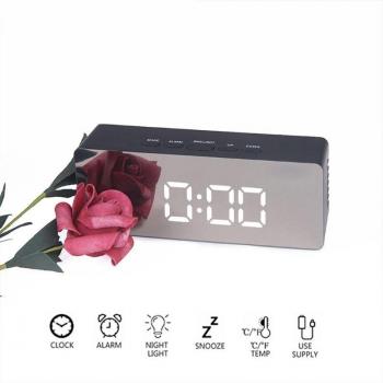 Portable LED Mirror Alarm Clock with Multi-Function Timer