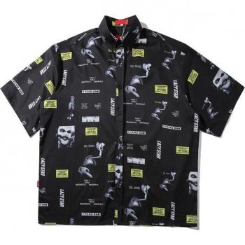 Estilo Callejero Verano Negro Camisa Manga Corta