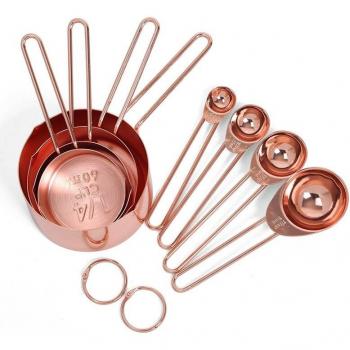 Rose Gold Precision Measurement Set – 8‑Piece Stainless Steel Cups & Spoons