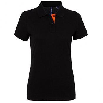 Polo Donna Maniche Corte Contrasto Asquith & Fox Arancio/Nero