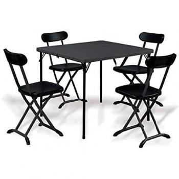 BIACCHI - Set Tavolo + 4 Sedie In Acciaio Pieghevole Antracite Salvaspazio Esterno Horeca