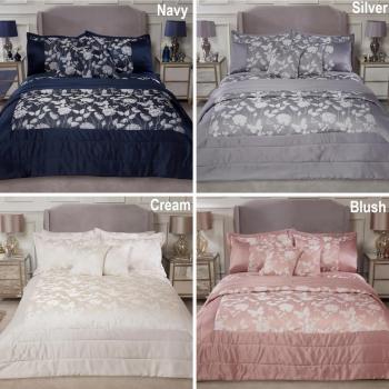 Butterfly Meadow Navy Embellished Jacquard Quilted Bedspread Set