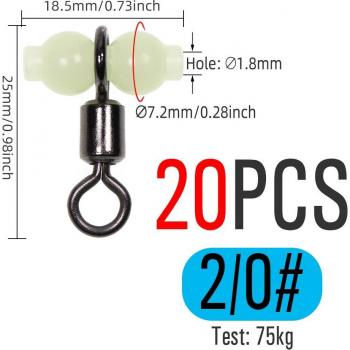 ICERIO 20pcs Rolling Barrel Fishing Swivel with Fluorescent Beads