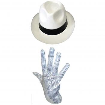 1920s Gangster Style Unisex Costume Set (White Hat & Sequin Glove)