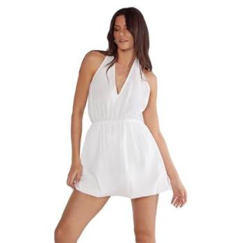 Cotton Poplin Halo Mini Dress – White, 14 (Nasty Gal)