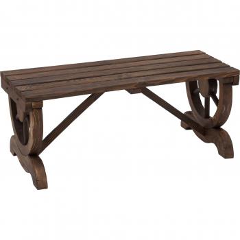 Outsunny Garden Rustic Wooden Bench Wheel-shaped Legs Slatted Seats Stable Reinforced Structure Outdoor Patio Garden 2-person Bench Seat - Brown