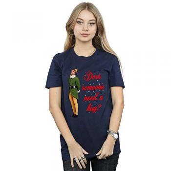 Elf Women's Hug Buddy Cotton Boyfriend T-Shirt – Blue L