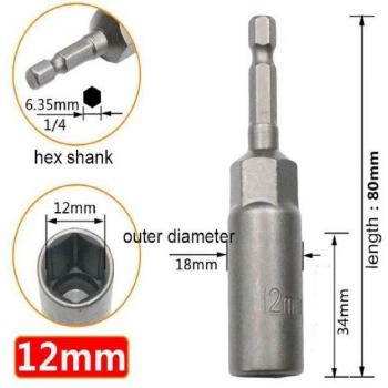 80mm 1/4 Hex Magnetic Nut Driver Socket 5.5-17mm