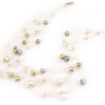 Collar 'Niebla Biwa' Blanco Dorado Plateado