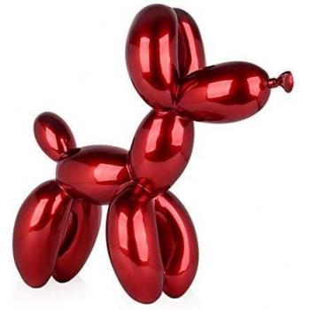 Ballon Poilu Chien – Sculpture Pop Art 62 cm, Résine Miroir Rouge