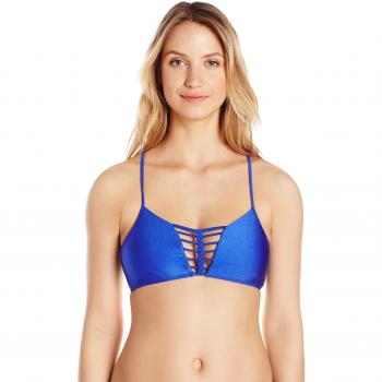 Luli Fama Damen Kiss The Wave Strings to Braid Criss Cross Back Sportlicher BH Bikini Top - Blau - X-Small