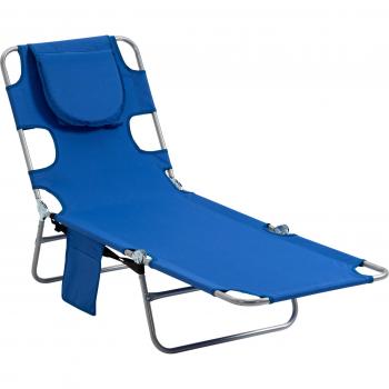 Outsunny Portable Beach Chaise Lounge with Face Cavity, 5-Position Adjustable Backrest, Blue