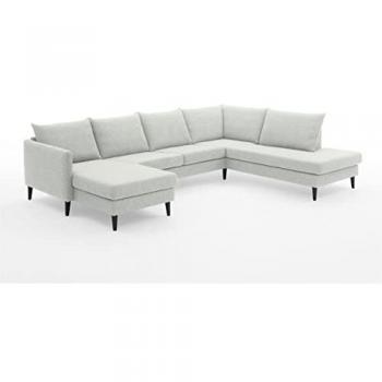 ATLANTIC Home Collection Wohnlandschaft Rekvik U‑Form – hellgrau, 308 × 79 cm, Wellenunterfederung, Massivholzfußsystem