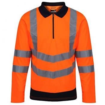 Regatta Mens Pro Hi Vis Long Sleeve Polo Shirt (Orange / Navy)