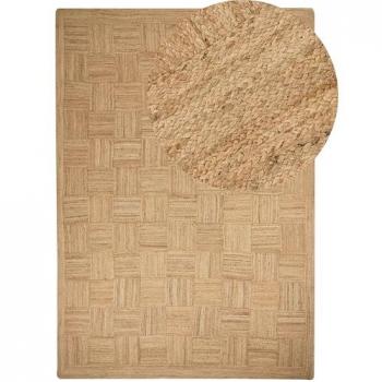 Tappeto Beige Juta 200 x 300 cm Intrecciato a mano con motivo a scacchi in stile boho naturale Tessile