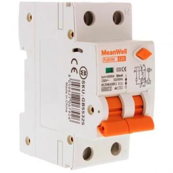 MeanWell Interruttore Magnetotermico Differenziale RCBO Tipo AC Curva C 1P+N 25A 30mA 6000A IP20 IEC61009-1
