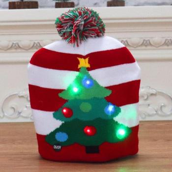 LED Christmas Elk Beanie Hat with Light-Up Feature
